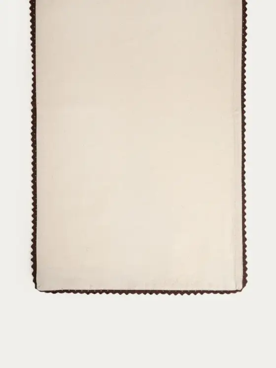 Bieżnik NERIUM bawełniany z koronkową brązową lamówką 40x160 cm