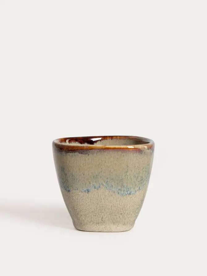 Zestaw kubków KASLO bez ucha beżowe z niebieskim paskiem 0,1 l