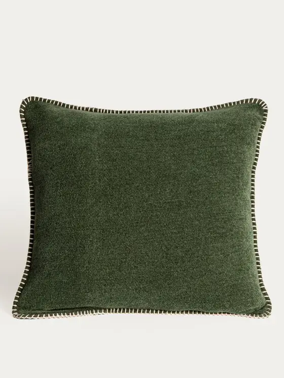 Poszewka ELVANA miękka zielona o strukturze sztruksu z kontrastowym obszyciem 45x45cm