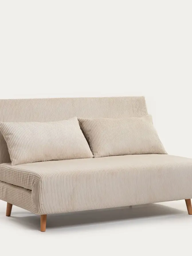 Sofa SOLACE 2-osobowa, z funkcją spania sztruksowa ecru 140x91x84 cm