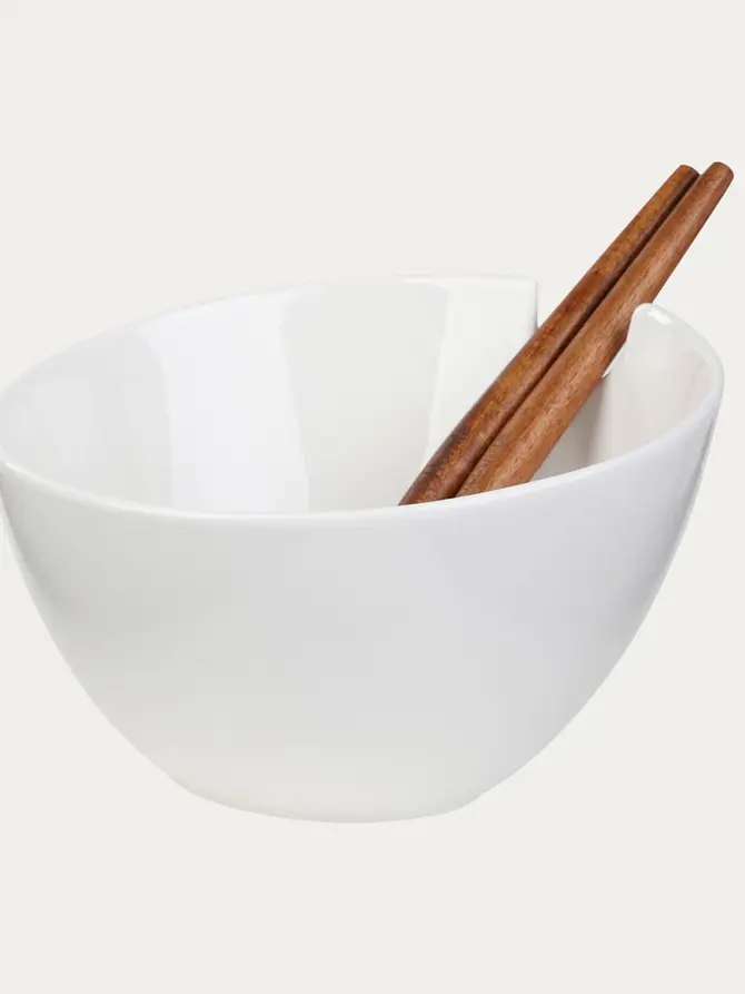 Misa MOOKA do sałat ceramiczna z przyborami biała 24 cm
