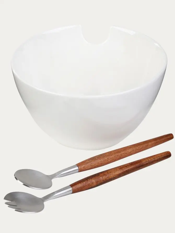 Misa MOOKA do sałat ceramiczna z przyborami biała 24 cm