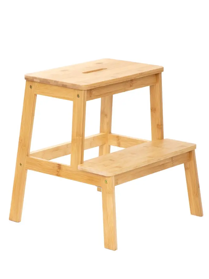 Taboret ze schodkiem PASSO bambusowy naturalny 43x43x46 cm