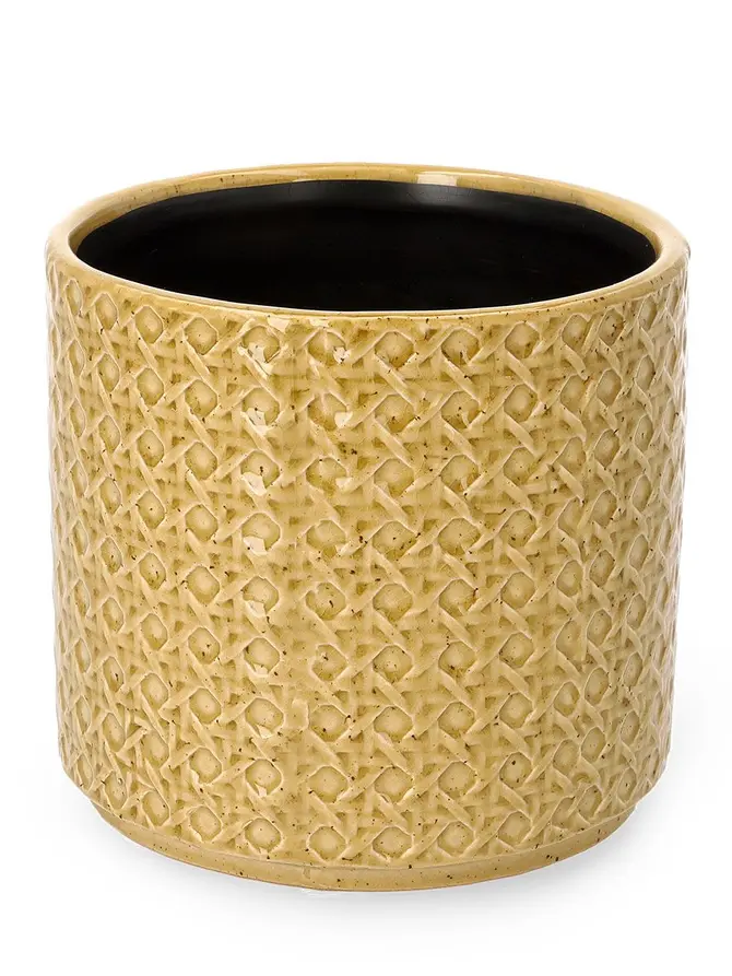 Osłonka RATTAN z motywem rattanu musztardowa 16x14.5 cm