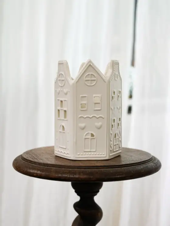 Lampion TOWNY domek ceramiczny kremowy 10,7x10,7x15 cm