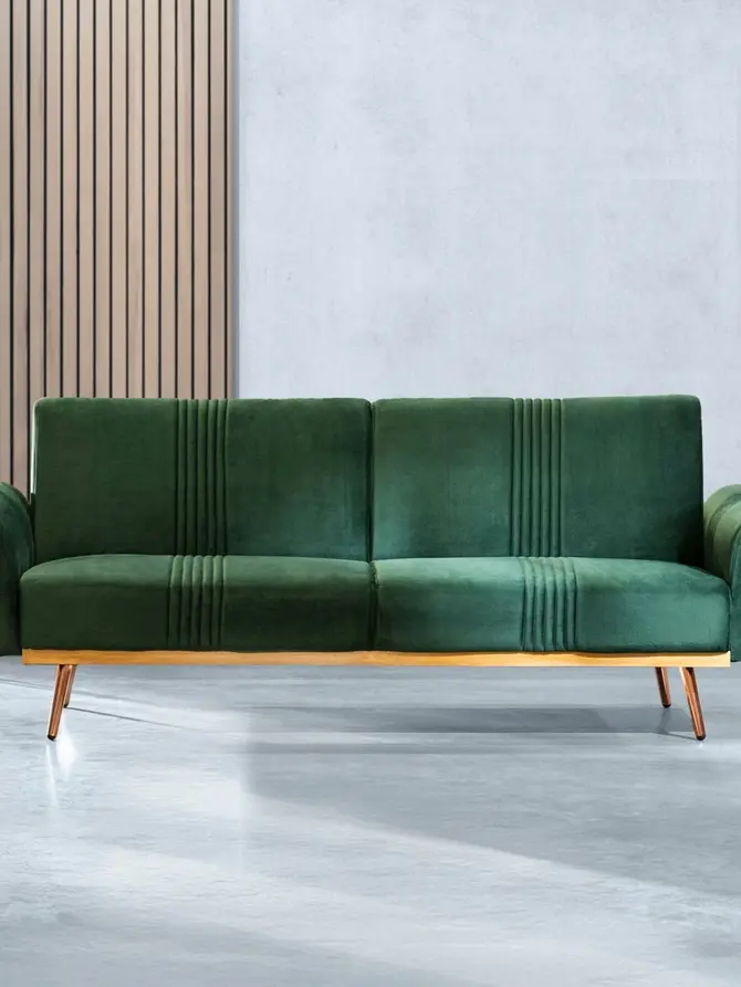 Sofa SAMTIGE 3-osobowa, z funkcją spania, welurowa zielona 212x84x86.5 cm