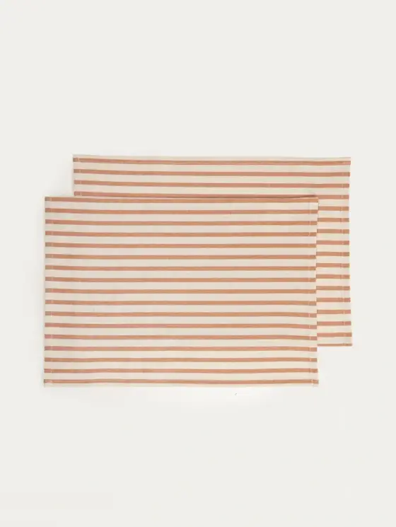 Maty stołowe DAVIO bawełniane w paski karmelowe z falbaną, zestaw 2 szt. 2*30x45cm