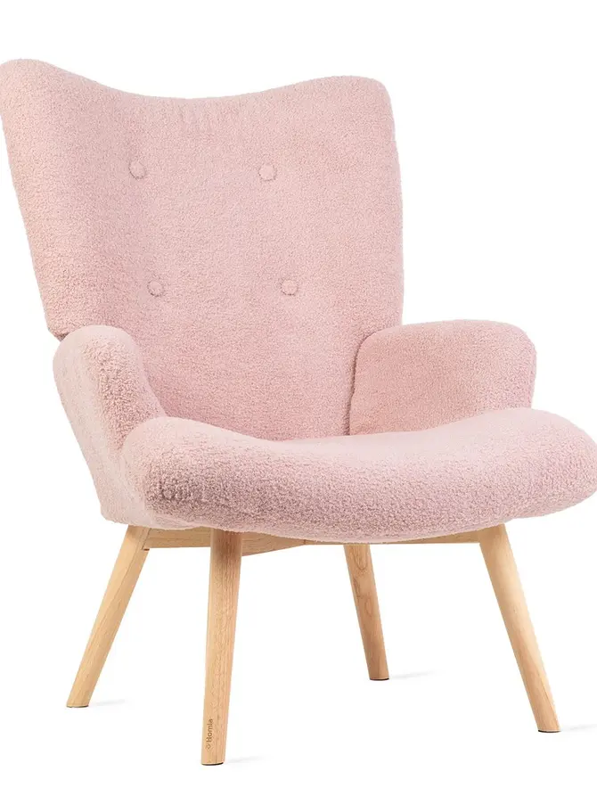 Fotel MOSS TEDDY BOUCLE w tkaninie TEDDY różowy 70x55x95 cm
