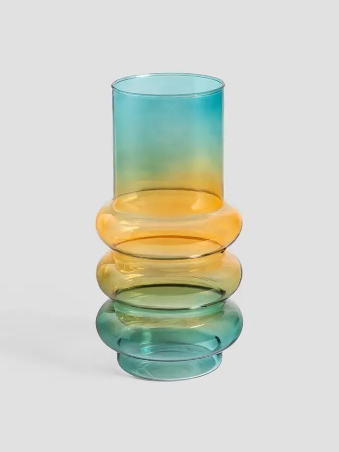 Wazon CIRCLE szklany żółto-niebieski ombre 11x26cm