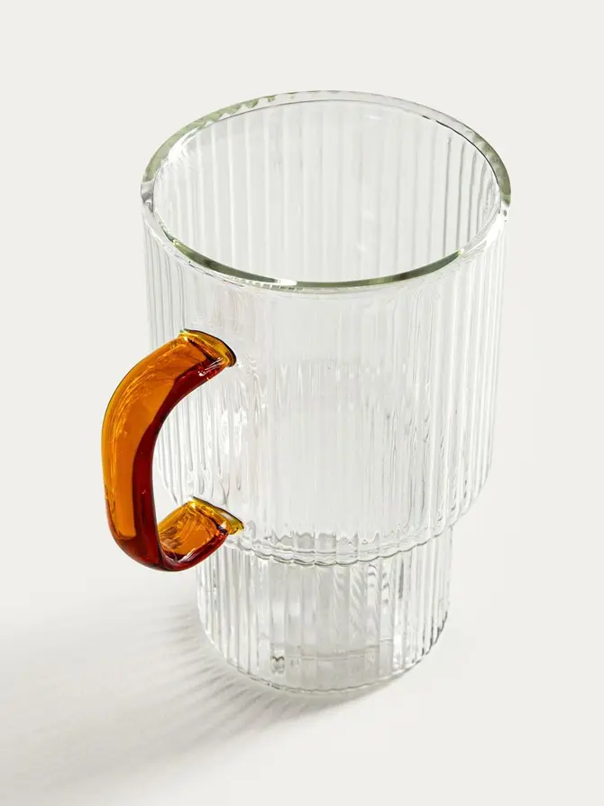 Zestaw szklanek CEMBRA ryflowanych, piętrowanych z bursztynowym uchem 2 szt. 350 ml