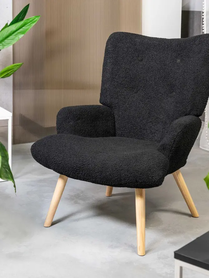 Fotel MOSS TEDDY BOUCLE w tkaninie TEDDY czarny 70x55x95 cm