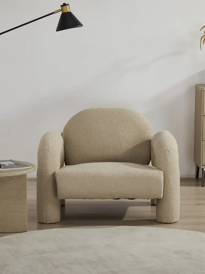Fotel SEDIA beżowy w tkaninie TEDDY BOUCLÉ 95x88x70 cm