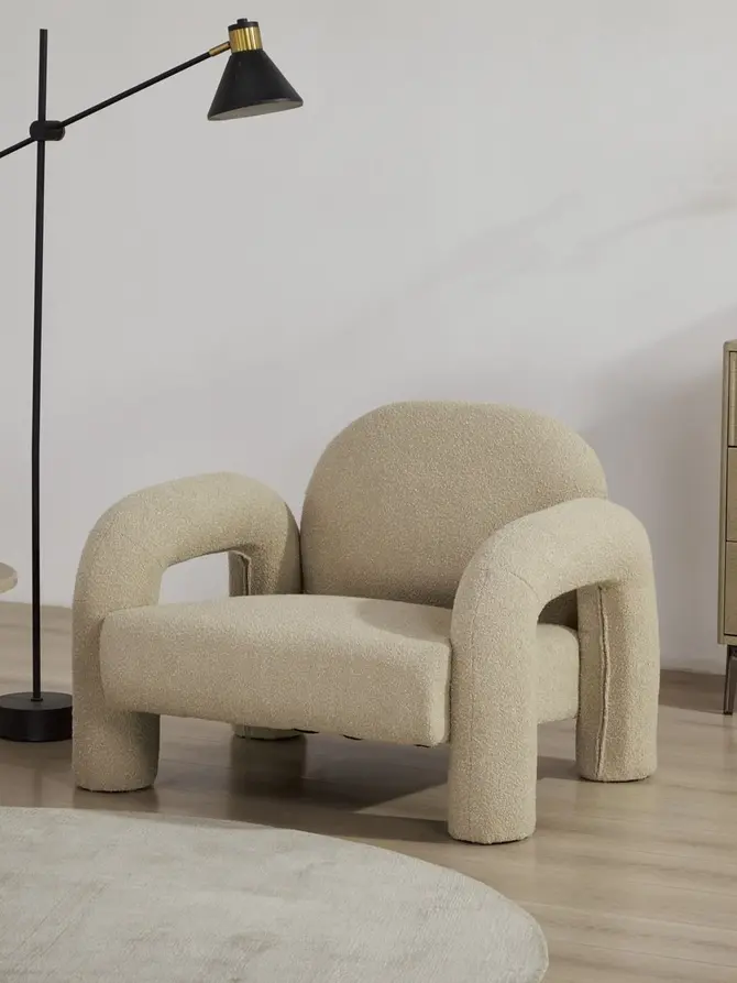 Fotel SEDIA beżowy w tkaninie TEDDY BOUCLÉ 95x88x70 cm