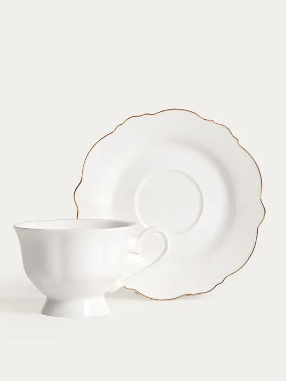 Filiżanka ze spodkiem ELORIA porcelanowa ze złotym rantem 0,2 l