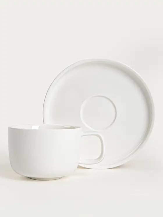 Filiżanka ze spodkiem BERGO porcelanowa biała 0,2 l