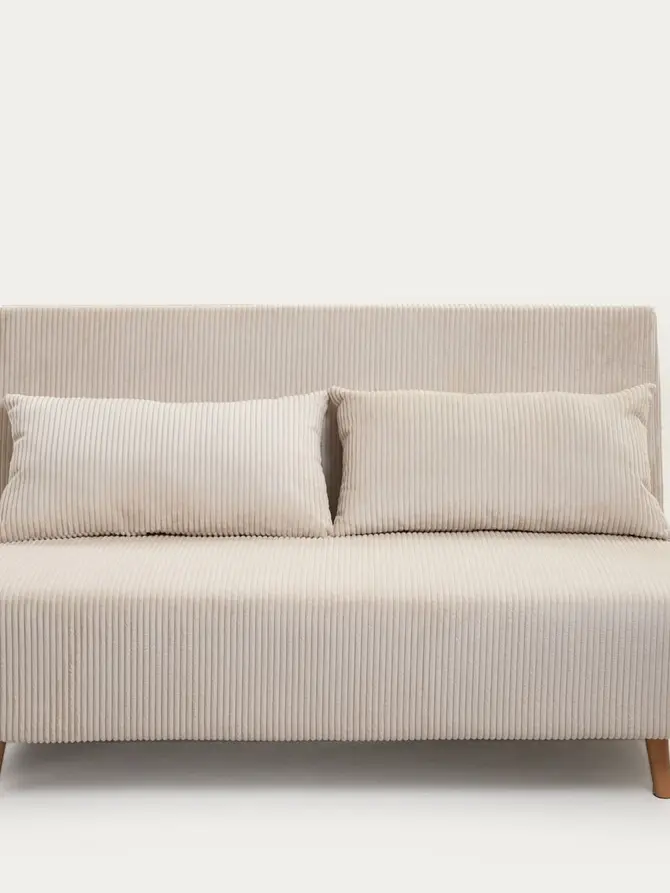 Sofa SOLACE 2-osobowa, z funkcją spania sztruksowa ecru 140x91x84 cm