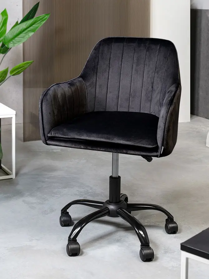 Fotel TEILL welurowy obrotowy czarny 56x58x81-91 cm