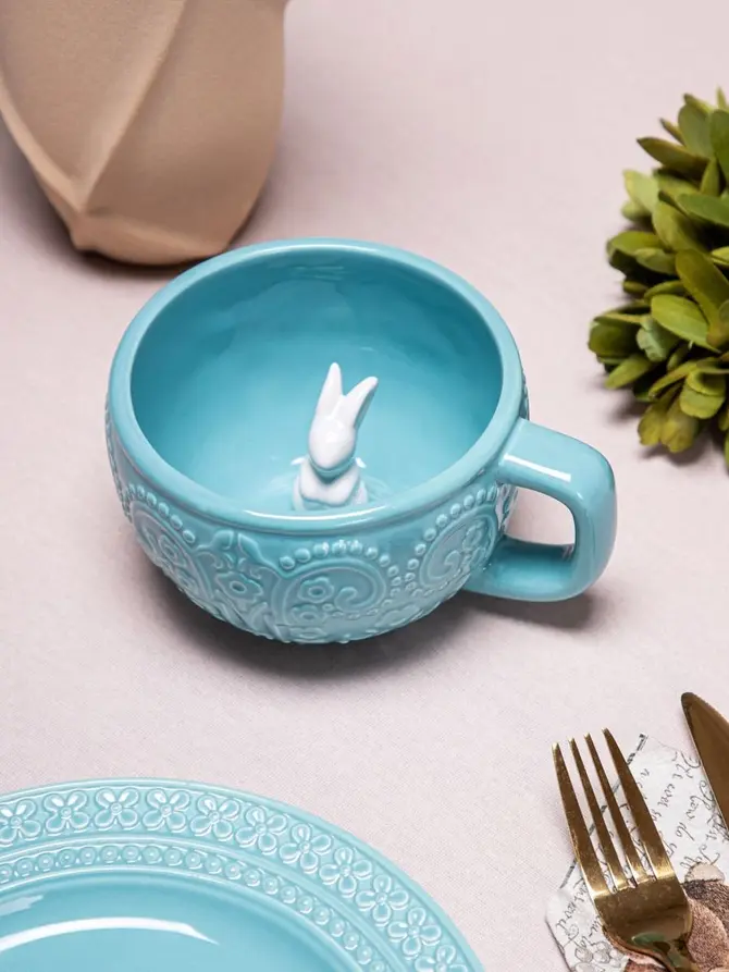 Kubek BUNBLISS z figurką zajączka niebieski 15/12,7 cm