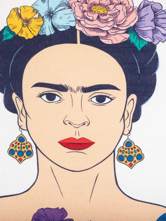 Poszewka FRIDA KAHLO z granatowymi frędzlami 45x45 cm