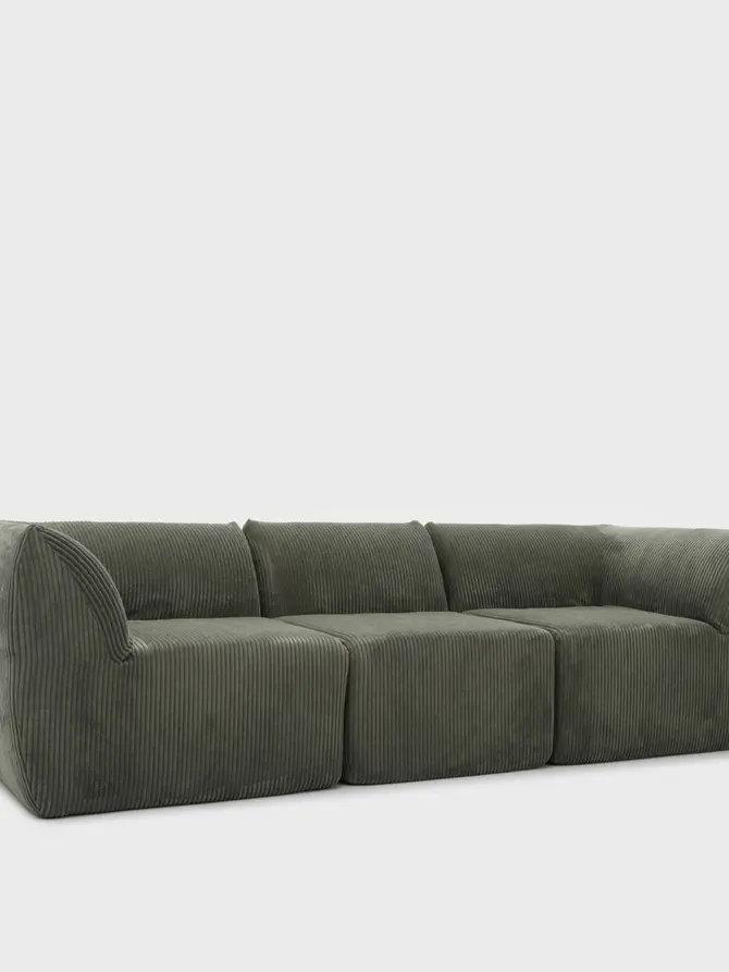 Sofa modułowa SVELA 3-osobowa oliwkowa piankowa sztruksowa 225x80x60,5 cm