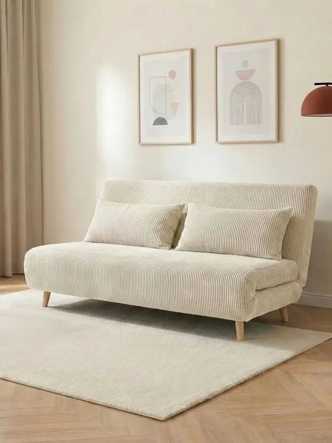 Sofa SOLACE 1-osobowa, z funkcją spania sztruksowa ecru 83x91x84 cm