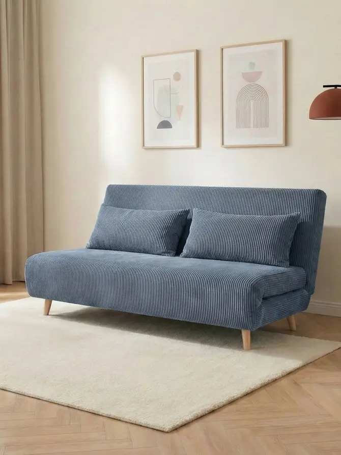 Sofa SOLACE 2-osobowa, z funkcją spania sztruksowa granatowa 140x91x84 cm