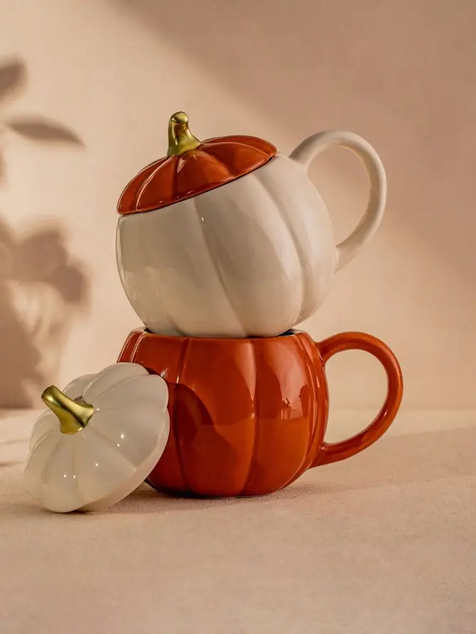 Kubek PUMPKIE w kształcie dyni z pokrywką pomarańczowy SHINY 0,6 l