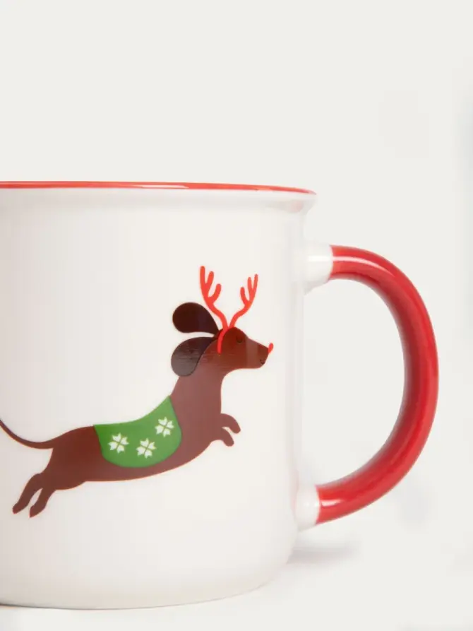 Kubek RINGI porcelanowy z jamnikiem i sweterkiem 0,4 l