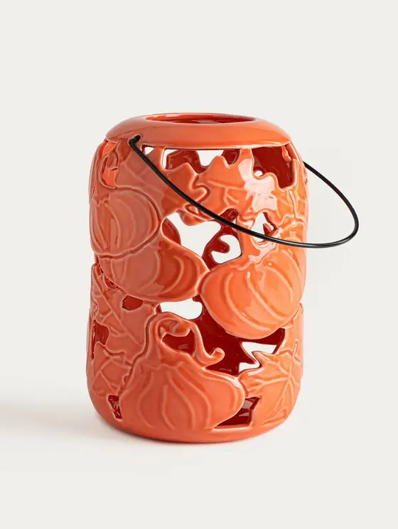 Lampion PUMPKIN ceramiczny z motywem dyń 16x16x22 cm