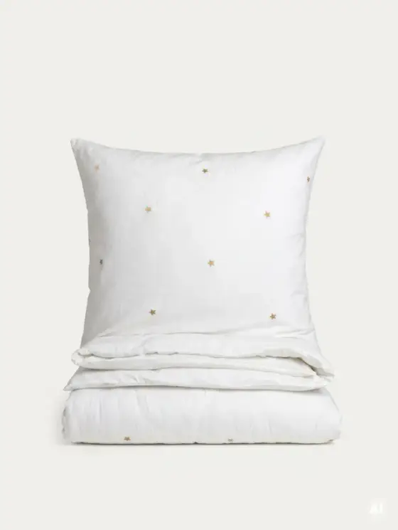 Pościel FROSTIA satynowa biała w haftowane gwiazdki 160x200 + 2*70x80 cm