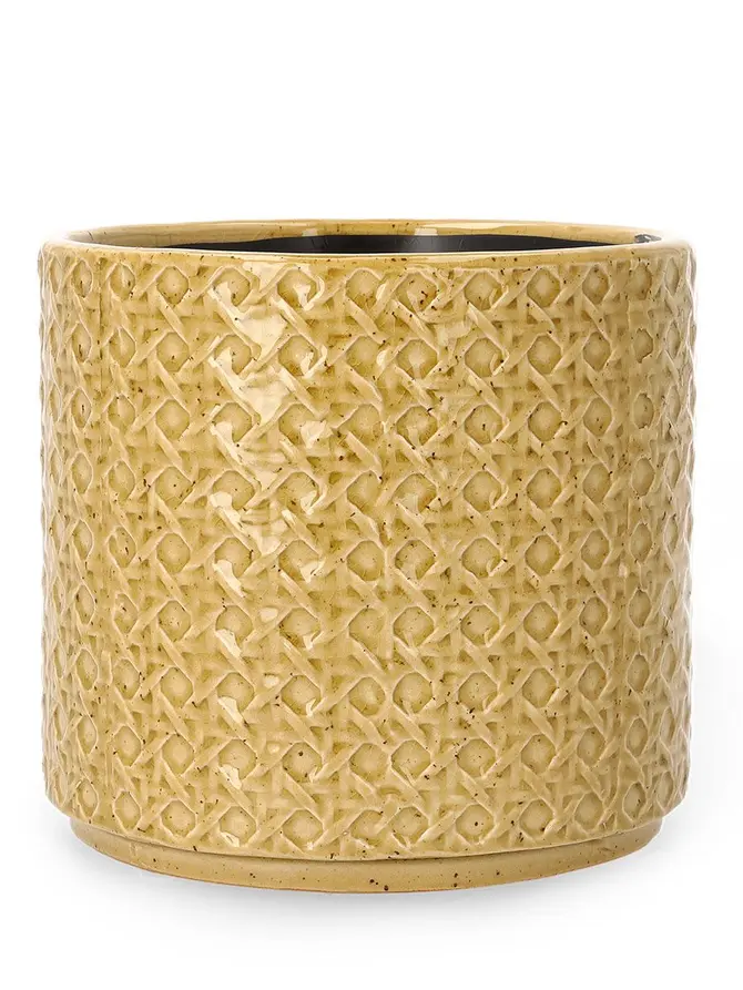 Osłonka RATTAN z motywem rattanu musztardowa 16x14.5 cm