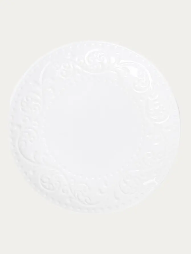 Talerz SYLIA deserowy biały z ornamentem 21 cm