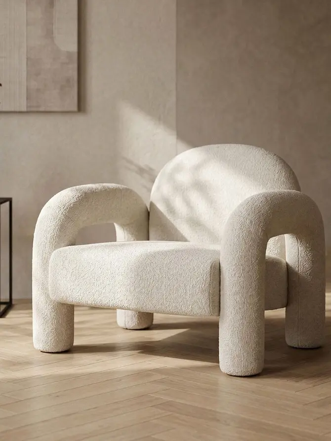Fotel SEDIA ecru w tkaninie TEDDY BOUCLÉ 95x88x70 cm