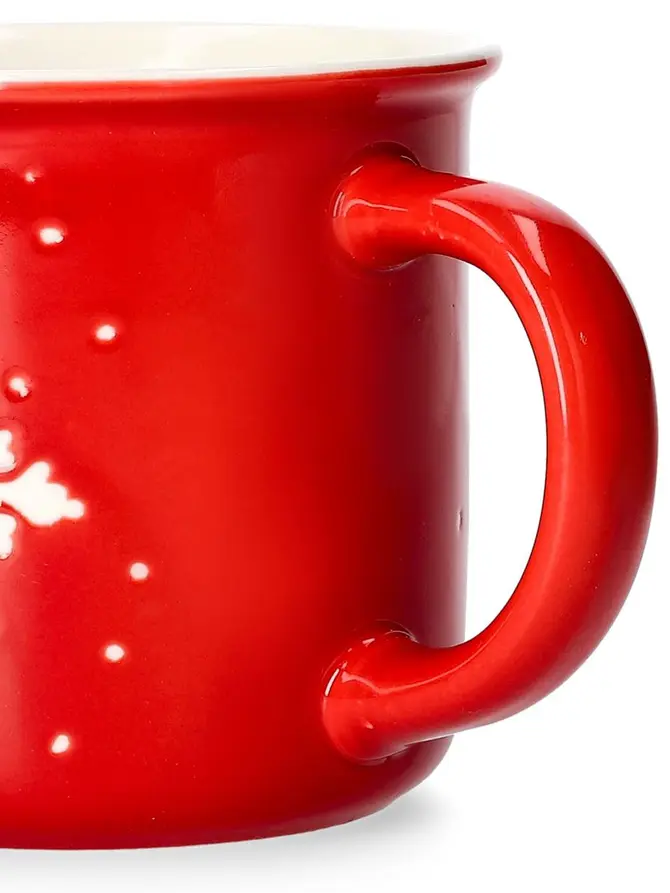 Zestaw kubków TRINKIE porcelanowych czerwonych ze śnieżynką, 2 szt 0,36 l
