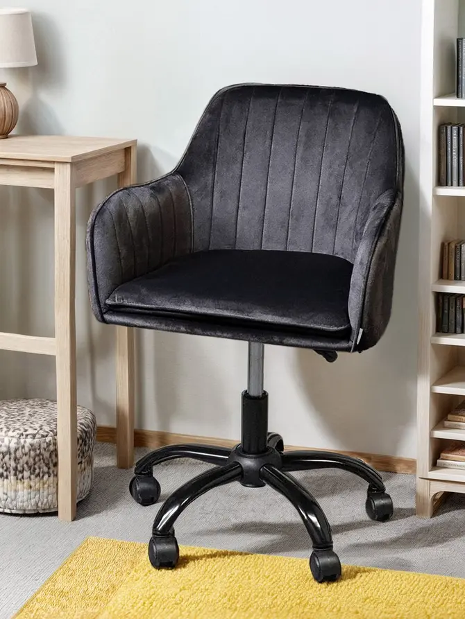 Fotel TEILL welurowy obrotowy czarny 56x58x81-91 cm