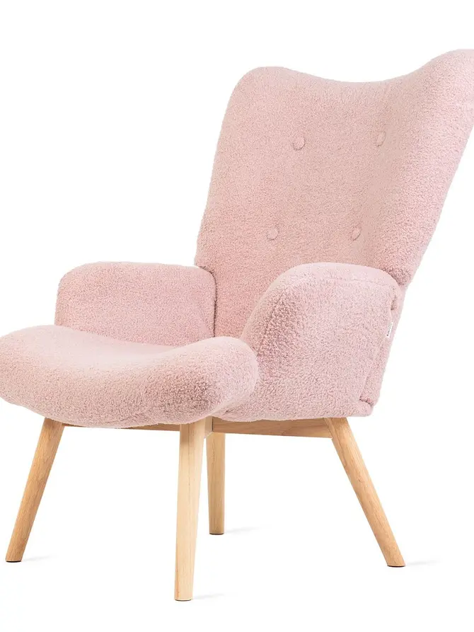Fotel MOSS TEDDY BOUCLE w tkaninie TEDDY różowy 70x55x95 cm