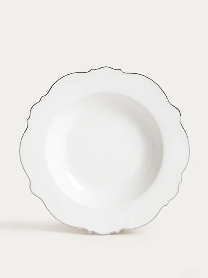 Talerz ELORIA porcelanowy głęboki ze srebrnym rantem 21 cm