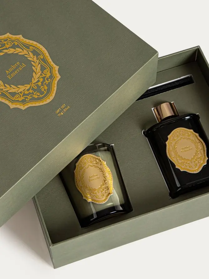 Zestaw zapachowy ORNAMENTS Ambre Emerald 70 g + 50 ml