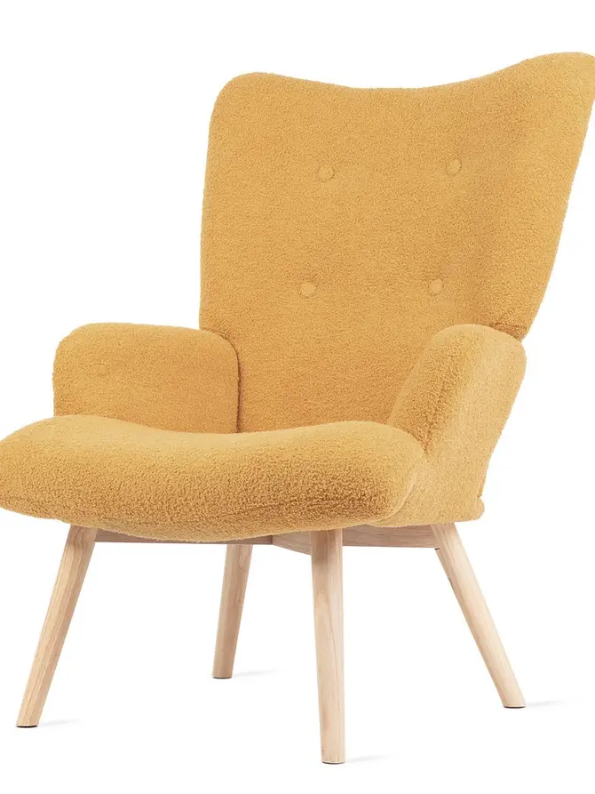 Fotel MOSS TEDDY BOUCLE w tkaninie TEDDY musztardowy 70x55x95 cm