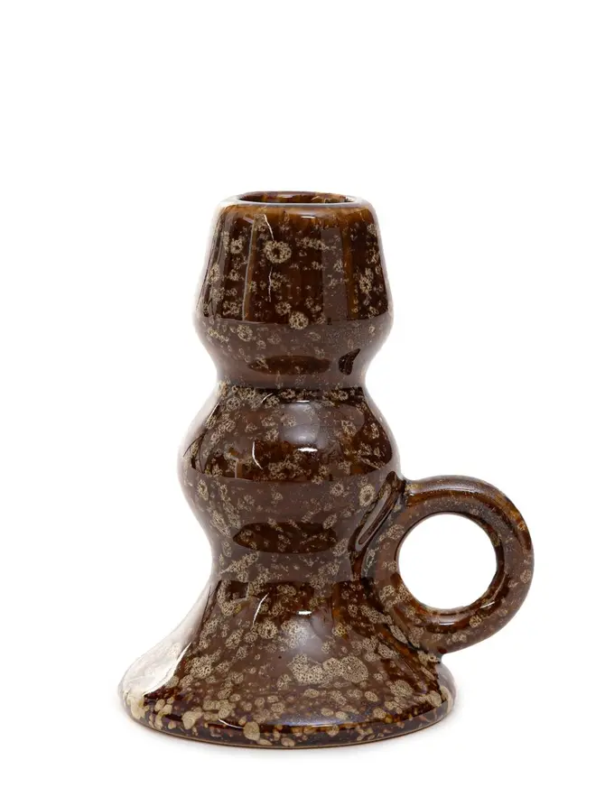 Świecznik ROLO ceramiczny brązowy 8,5x7x10,5 cm