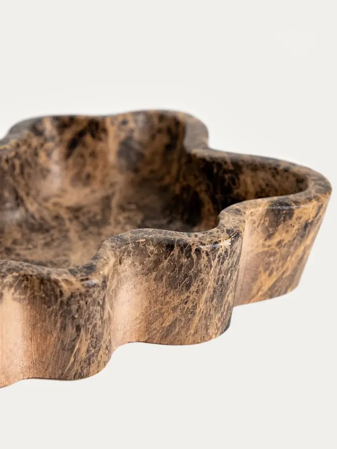 Taca dekoracyjna ELYSIAN prostokątna o falistym brzegu brązowa 36x14x4 cm