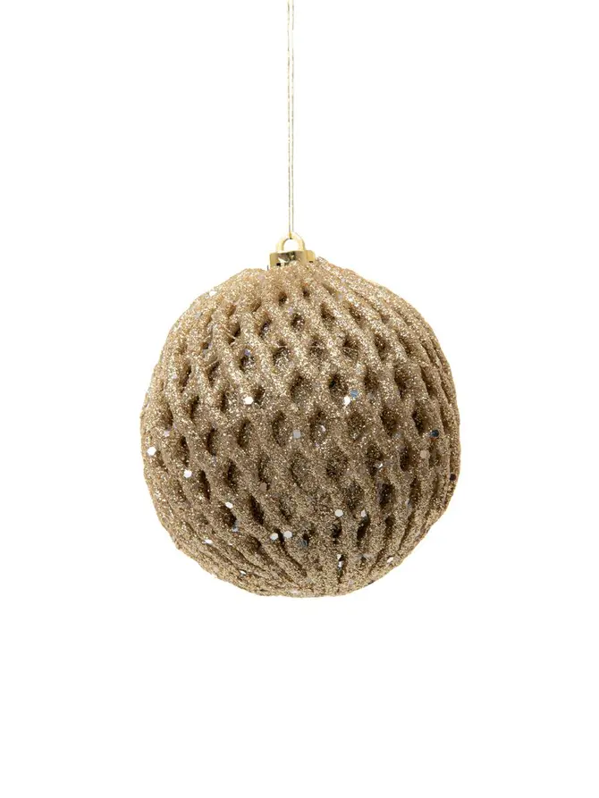 Bombki ETHAN złote z brokatowym wykończeniem, 12 szt. 8 cm