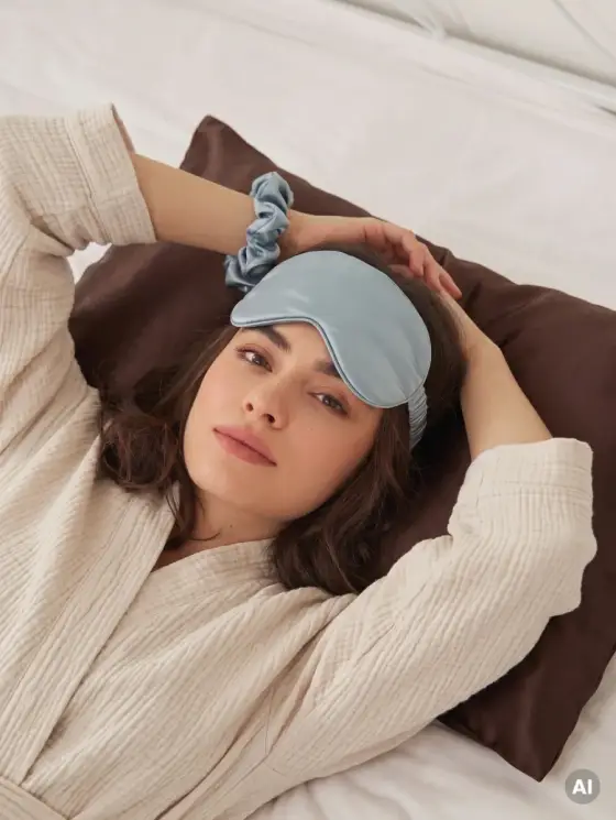 Maska na oczy i scrunchie MON PARIS z jedwabiu morwowego błękitne 2 szt.