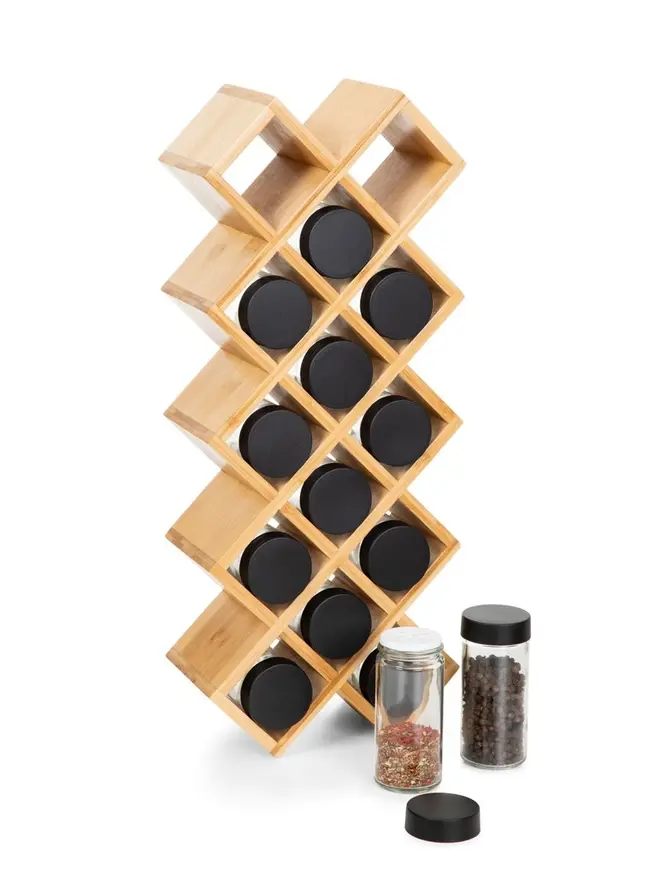 Zestaw przyprawników B2 BAMBOO Essentials na bambusowym stojaku 42x17x9,5 cm