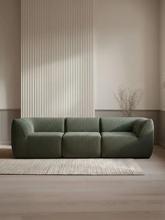 Sofa modułowa SVELA 3-osobowa oliwkowa piankowa sztruksowa 225x80x60,5 cm
