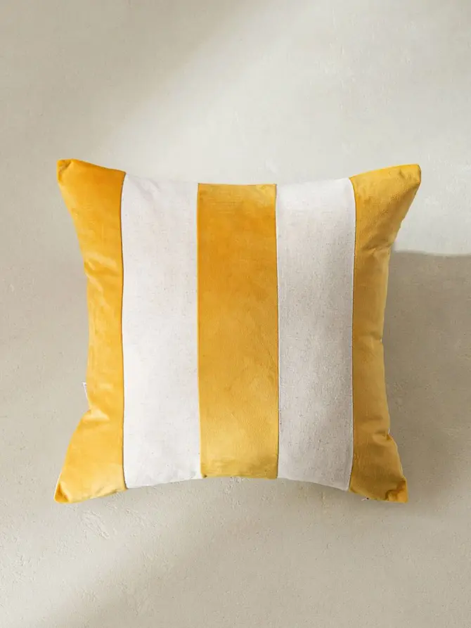 Poszewka MANO z dodatkiem lnu w żółte pasy 45x45cm