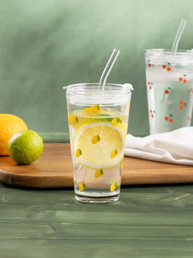 Szklanka EMBO SUMMER ze słomką w cytrynki 0,4 l