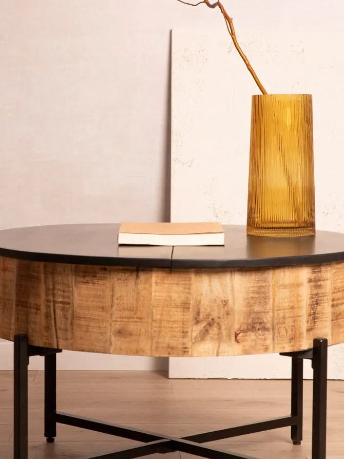 Stolik kawowy LEO lite drewno mango + metal 84x84x48 cm