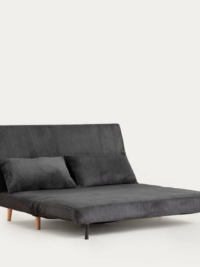 Sofa SOLACE 2-osobowa, z funkcją spania sztruksowa czarna 140x91x84 cm