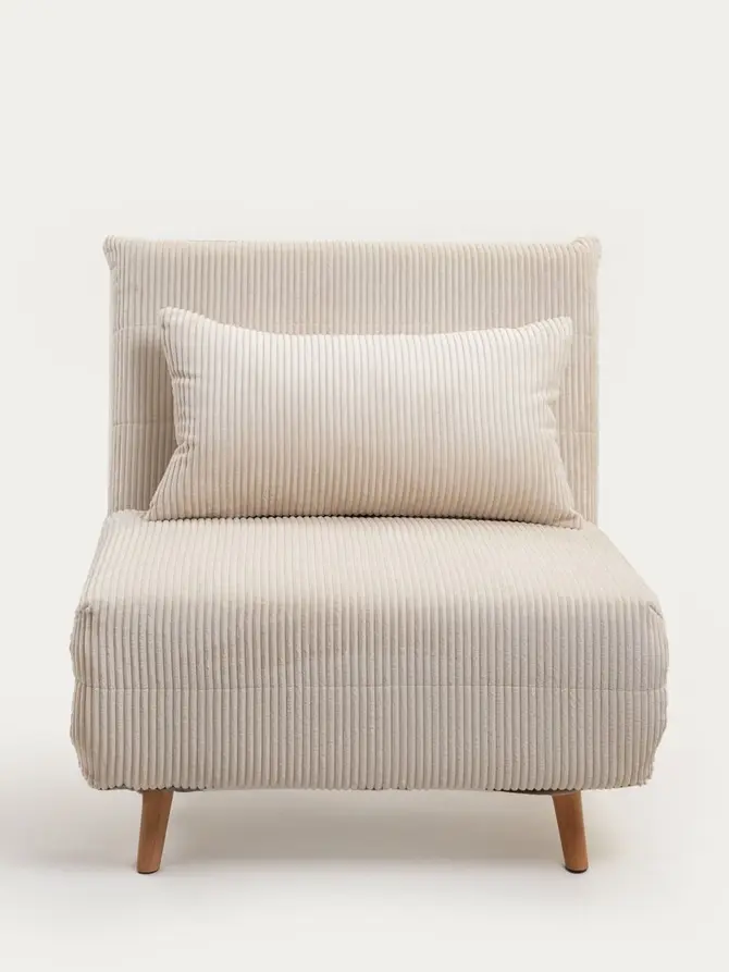 Sofa SOLACE 1-osobowa, z funkcją spania sztruksowa ecru 83x91x84 cm